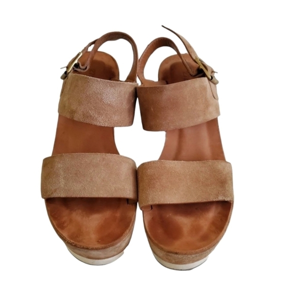 275‎ Central Womens Deni Suede Wedge Sandals Tan Brown 6 Made In Italy - Picture 1 of 10